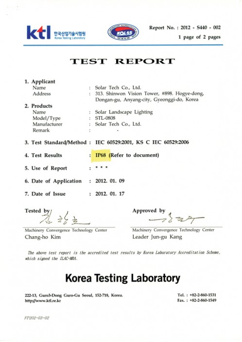 Product Test Report(STL-0808) IP(Waterproof)